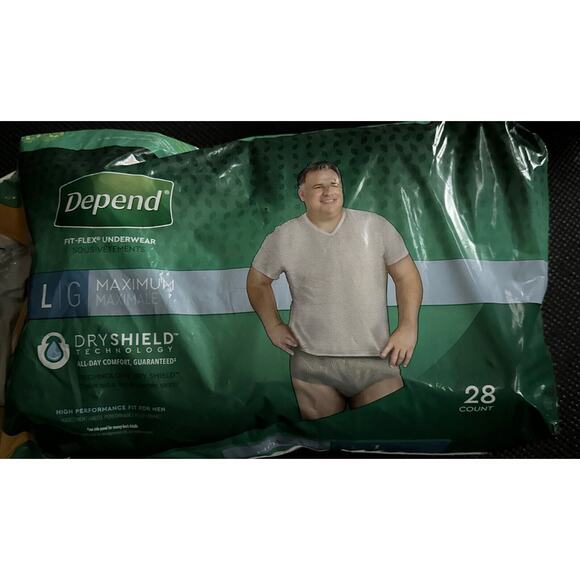 Depends Men's Maximum DryShield Size Large Open Bag (16) Adult Incontinence - Picture 2 of 4
